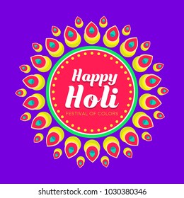 Happy Holi vector illustration for indian festival of colors with traditional and festive elements. Can be used for posters, flyers, banners, brochures, greetings, and print designs. 