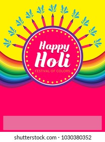 Happy Holi vector illustration for indian festival of colors with traditional and festive elements. Can be used for posters, flyers, banners, brochures, greetings, and print designs. 