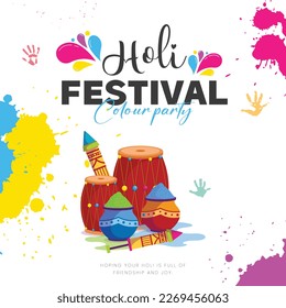 Happy Holi vector illustration social media post-Holi festival poster 8th march