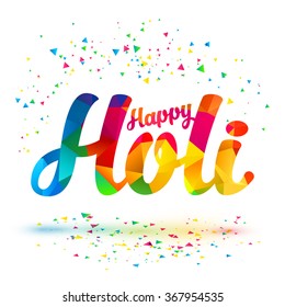 Happy Holi vector sign with colorful triangles pattern