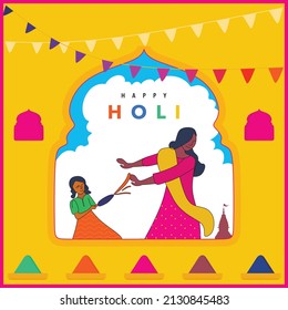 Happy Holi: A vibrant colorful illustration of Holi festival. Mostly celebrated all over in India.