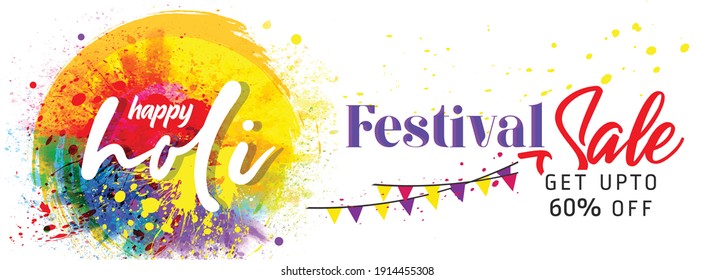 Happy Holi. Website Header Design For Traditional Hindu Festival Celebration In India. Holi 2021 Vector Illustration On Colourful Background.