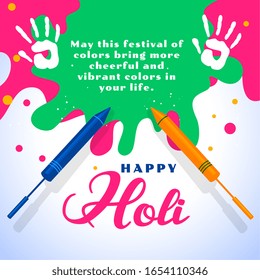 happy holi wishes card with color splashes