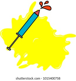 Happy holi yellow color splash with pichkaari. festival of indians. card, poster and background design 