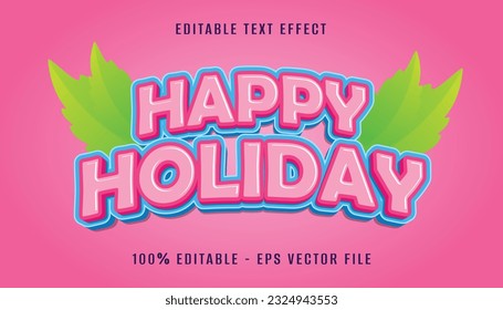 diseño de efecto de texto 3d de vacaciones felices con ilustración de hojas y flores