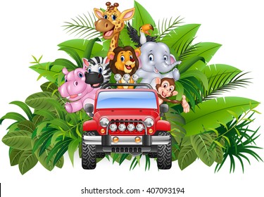 Happy holiday animal africa in the red car