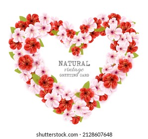 Happy Holiday background. Colorful beautiful flowers the shape of a heart Frame. Vector