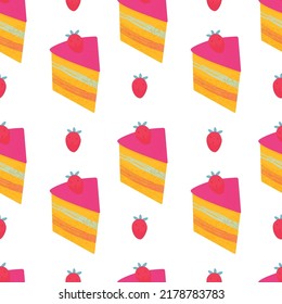 Happy holiday baked cakes with candles vector seamless pattern