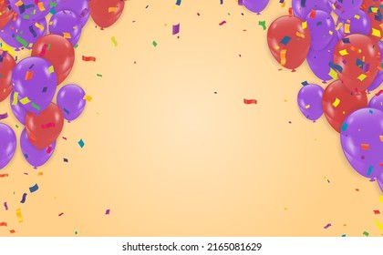 Happy holiday banner. red and pink balloons and confetti Vector illustration  for Valentine's Day.