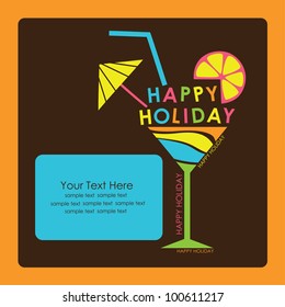 happy holiday card with cocktail. vector illustration