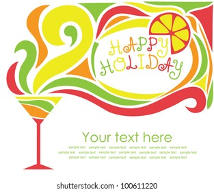 happy holiday card with cocktail. vector illustration