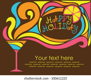 happy holiday card with cocktail. vector illustration