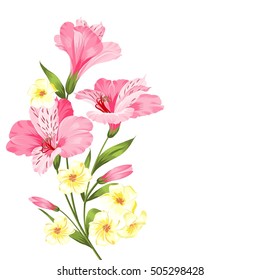 Happy holiday card with floral garland. Wedding garland set with tropical flowers for invitation card. Summer holiday invitation card with floral garland with text place. Vector illustration.