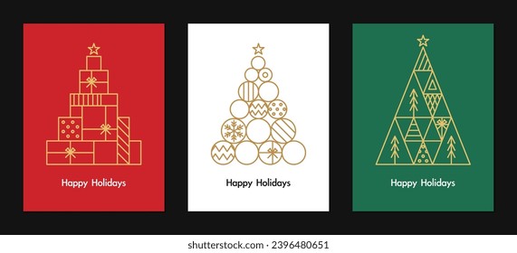 Happy Holiday cards with line art decor style  