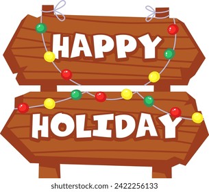 Happy Holiday Christmas Signboard Vector Illustration