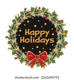 Happy Holiday Christmas Wreath Flat Element Vector Illustration.