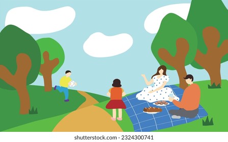 a happy holiday family in the park