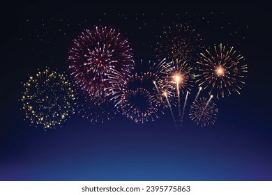 Happy holiday fireworks in night sky for your card design