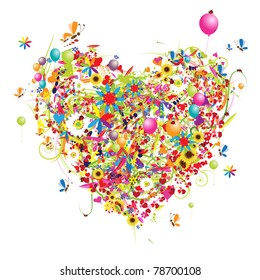 Happy holiday, funny heart shape with balloons