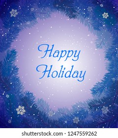 happy holiday greating card in violet blue dreaming winter weather, fairy winter holiday concept, vector


