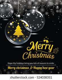 Happy holiday greeting banner and card design template. Merry christmas and New year glass ball invitation theme concept.