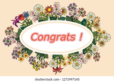 Happy Holiday. Greeting card with floral ornament. Vector illustration.