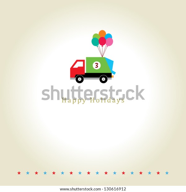 happy holiday\
greeting with little truck\
graphic