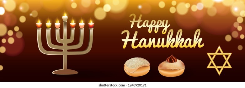 Happy holiday hanukkah banner. Realistic illustration of happy holiday hanukkah vector banner for web design