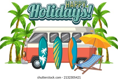 Happy holiday icon with travel element illustration