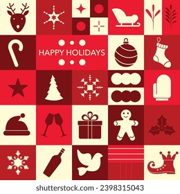 Happy Holiday Mosaic Shape Greeting Card Vector Design.