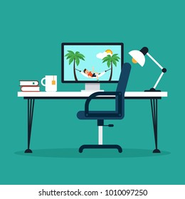Happy holiday on the beach flat design concept, vector illustration