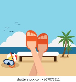 Happy holiday on the beach flat design concept, vector illustration