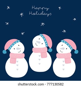 happy holiday snowmans vector illustration