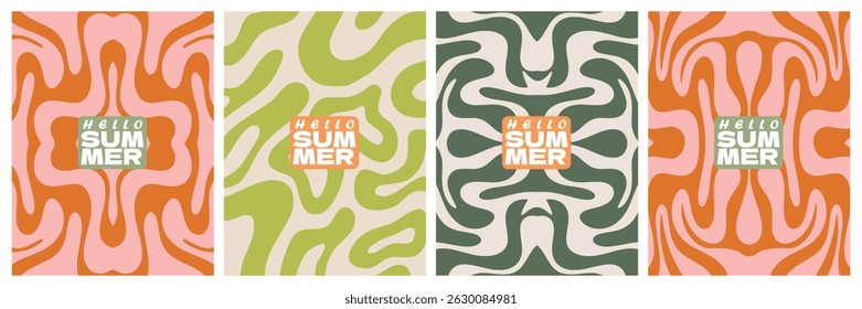 Happy holiday summer greeting card set plants shape. Abstract decoraton style template, poster, banner, covers, ads, branding, wall decor element