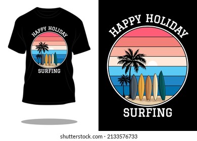 happy holiday surfing retro t shirt design