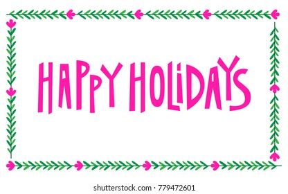 happy holiday text with floral frame design vector