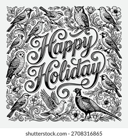 Feliz concepto de texto de Festiva. Blanco y negro 