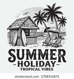 Happy Holiday Text Lattering Concept. Black and White 