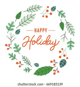 happy holiday typography with leaf design