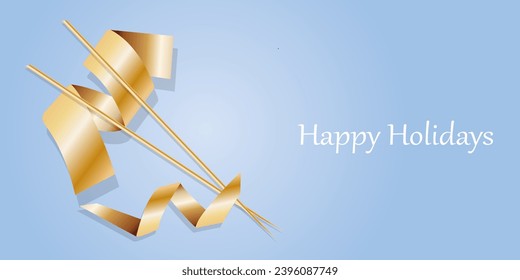 Happy holiday. Universal fashionable card for birthday, anniversary, Christmas, New Year. Delicate blue background and golden serpentine elements. Vector illustration.
