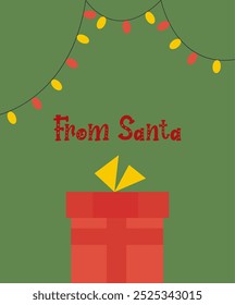 Happy holidays 2024 greeting card. Cute flat Christmas cartoon gift postcard with warm wishes. From Santa