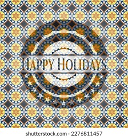 Happy Holidays arabic badge background. Arabesque decoration. 