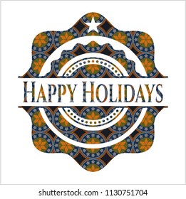 Happy Holidays arabic emblem background. Arabesque decoration.