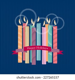 Happy holidays background with color candles. Vector illustration.