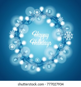 Happy Holidays Background Shiny Snowflakes Garland On Blue Winter Is Coming Vector Illustration
