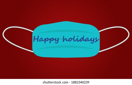Happy Holidays Banner. Merry Christmas and Happy New Year. Blue mask with wsh in middle on red gradient background. For banners, greeting cards 