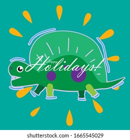 happy holidays, beautiful greeting card background or template banner with dinosaur theme. vector design illustration