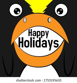 Happy holidays, beautiful greeting card background or banner with cute penguin theme. vector illustration