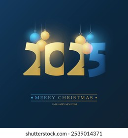 Happy Holidays, Best Wishes - Simple Dark, Golden and Blue Colored New Year Card, Cover or Background Design Template With Christmas Balls - 2025