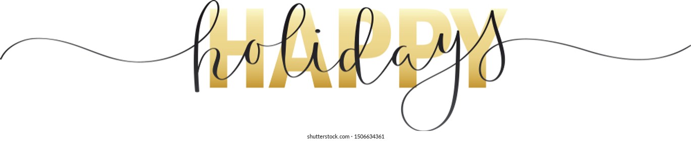 HAPPY HOLIDAYS black and gold mixed typography banner